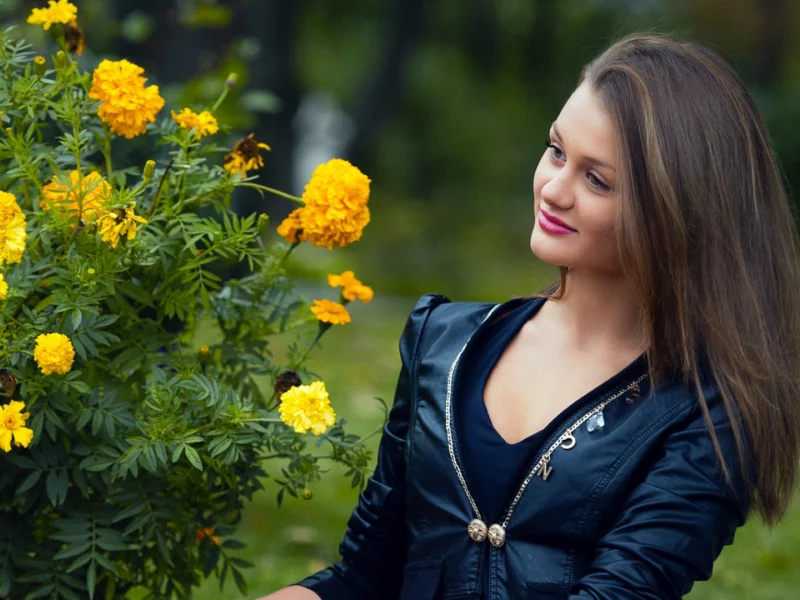 девушка, платье, цветы