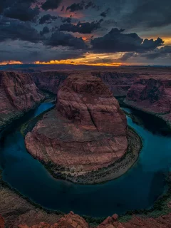 каньон, река, колорадо, horseshoe bend, grand canyon national park, тучи