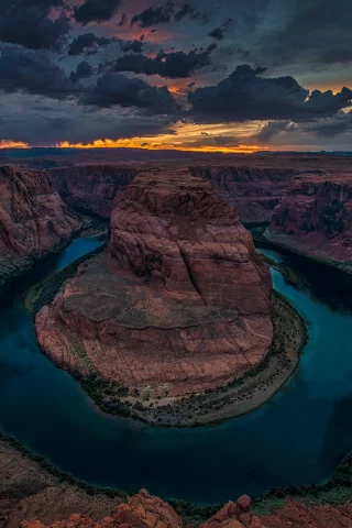 каньон, река, колорадо, horseshoe bend, grand canyon national park, тучи