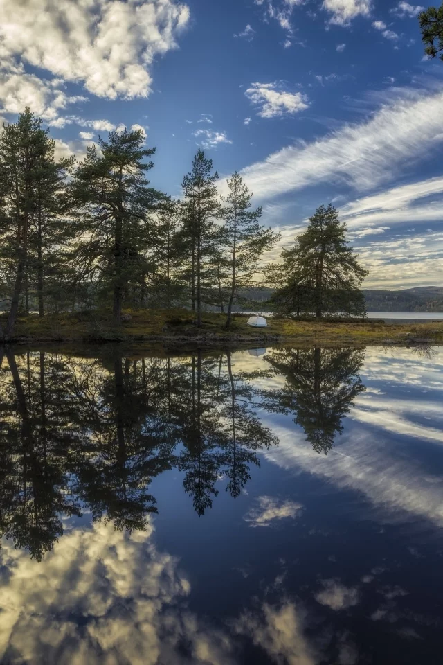 Ringerike, Norway, Рингерике, Норвегия, озеро, отражение, дом, облака, деревья