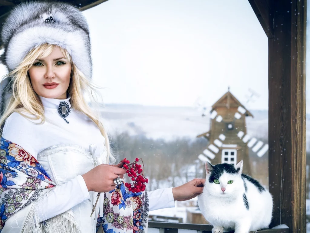 девушка, шапка, кошка