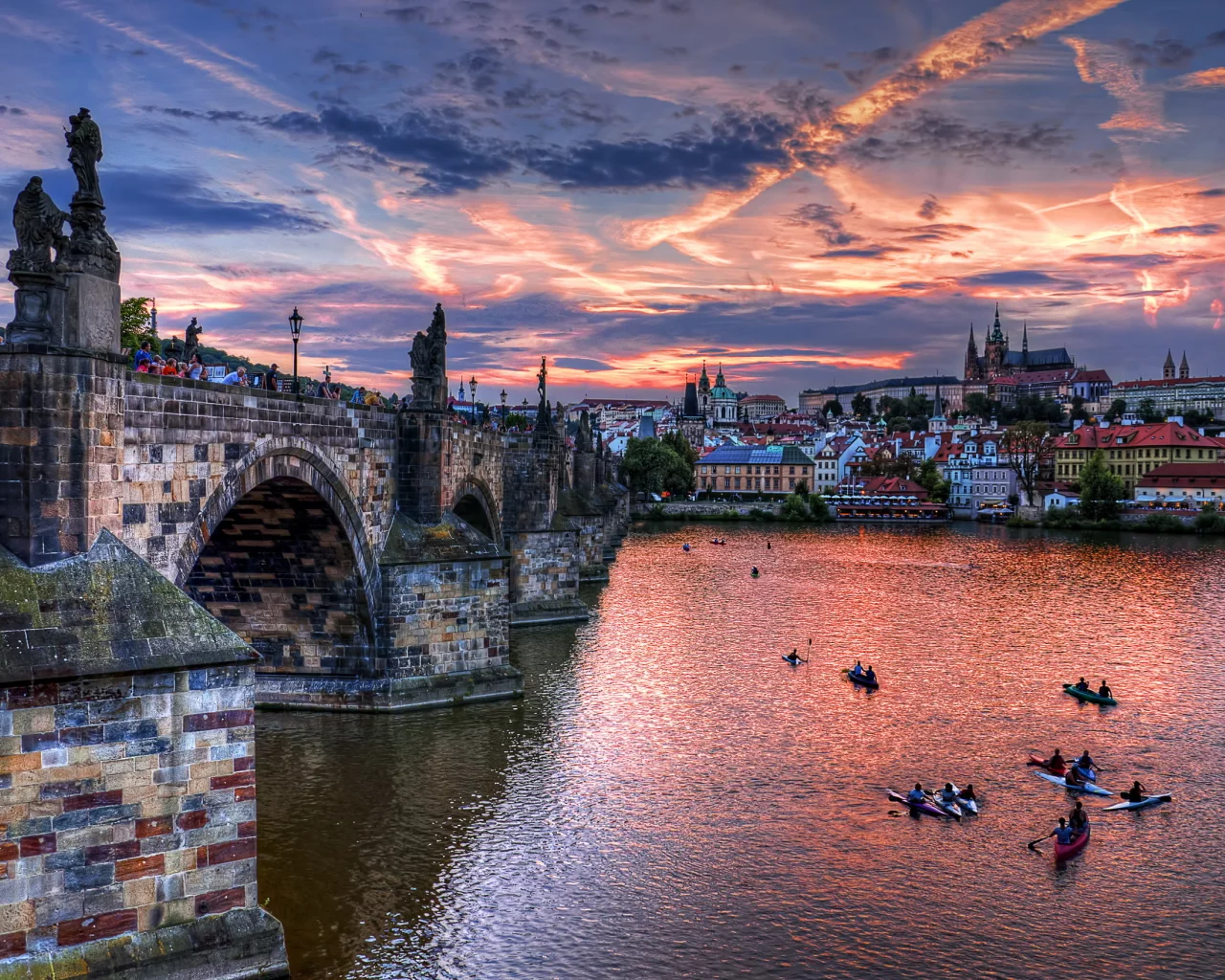 вечер, чехия, прага, река, мост, czech, republic, prage, sities, город