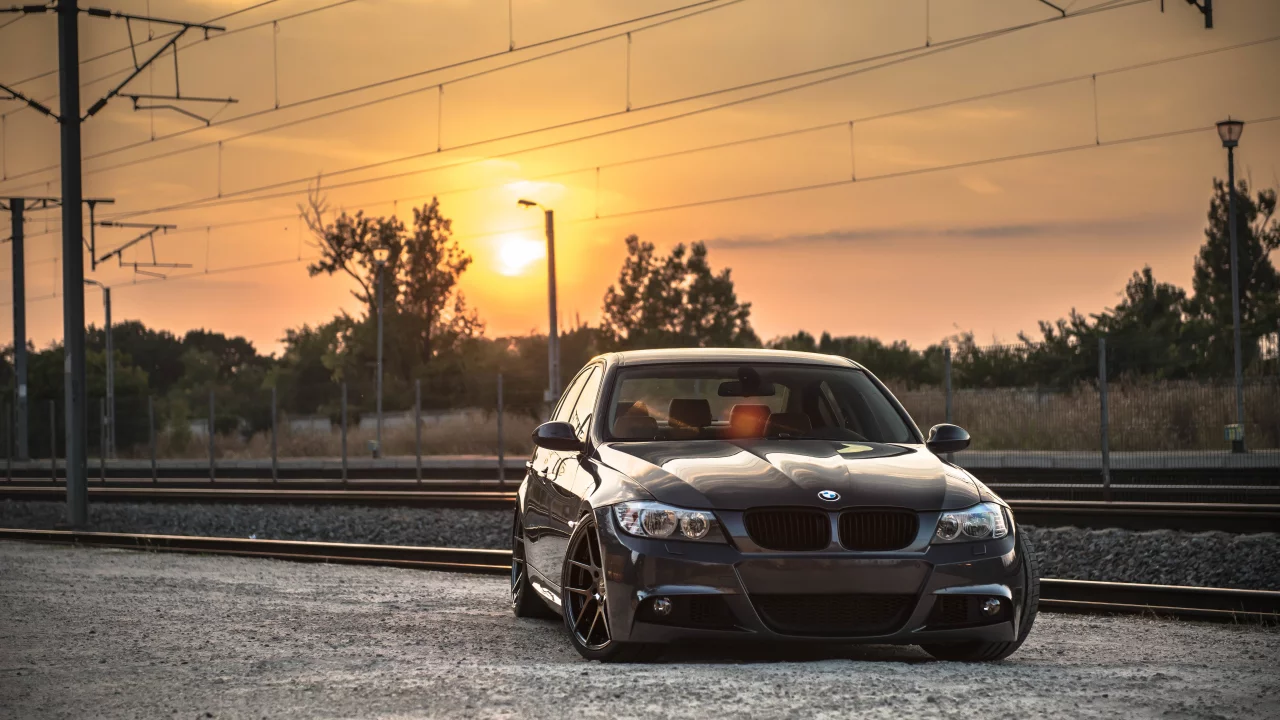 тюнинг, закат, bmw, e90, бмв, deep concave, диски, железная дорога