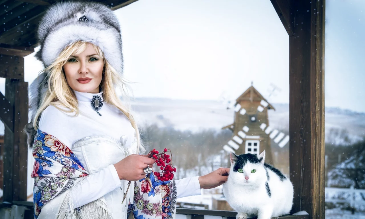 девушка, шапка, кошка