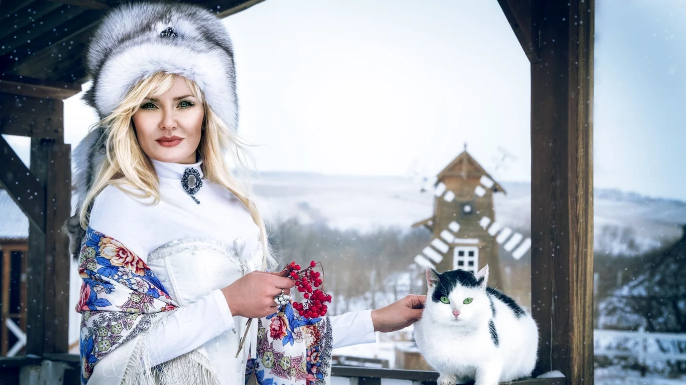 девушка, шапка, кошка