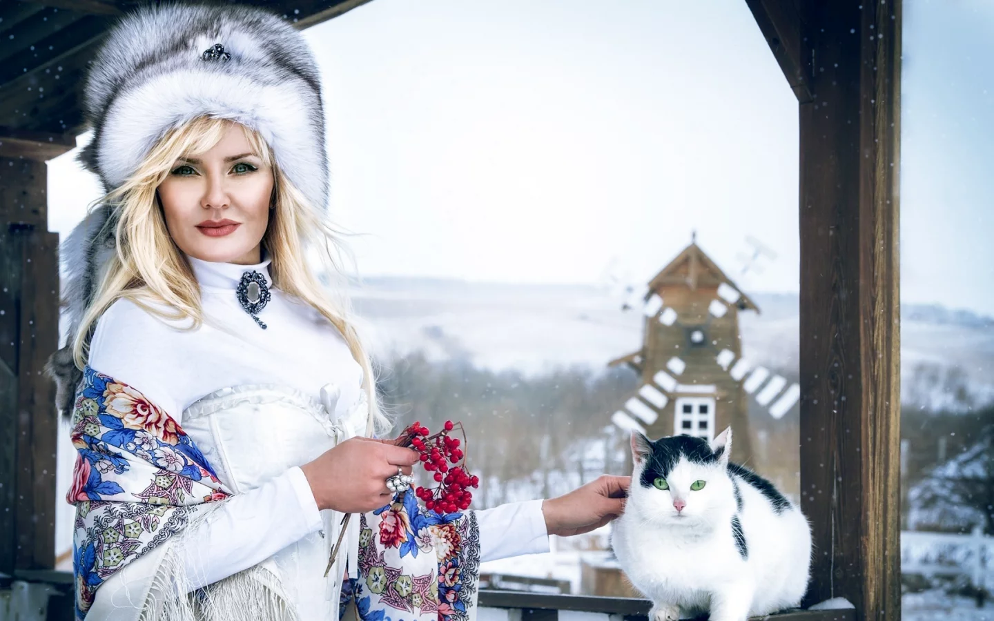 девушка, шапка, кошка