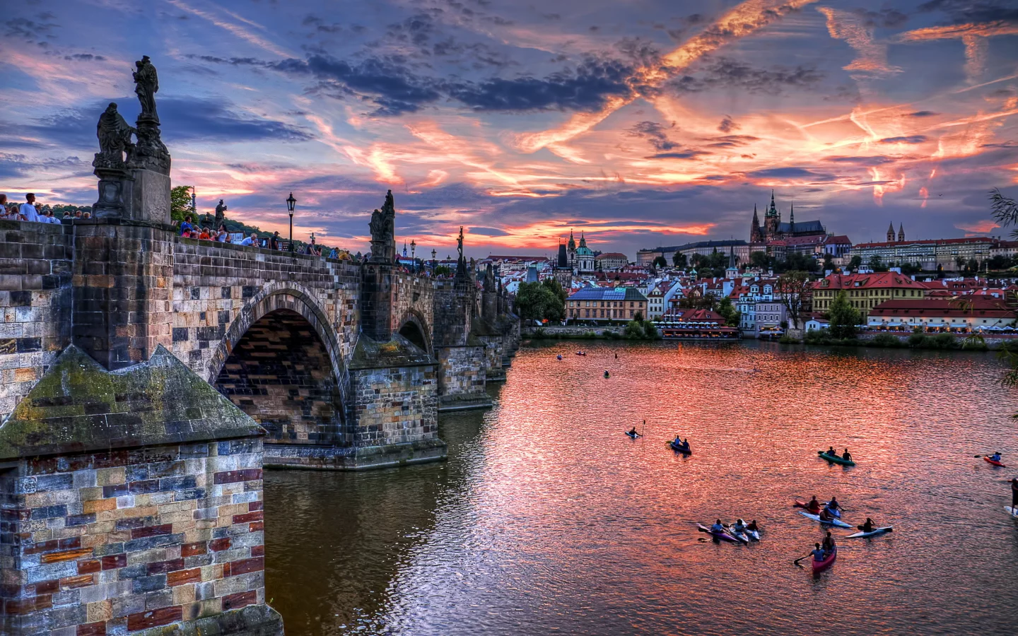 вечер, чехия, прага, река, мост, czech, republic, prage, sities, город