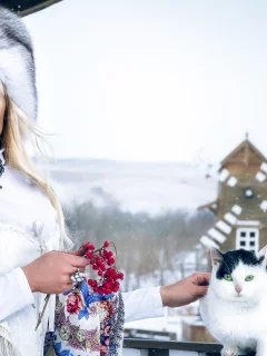 девушка, шапка, кошка