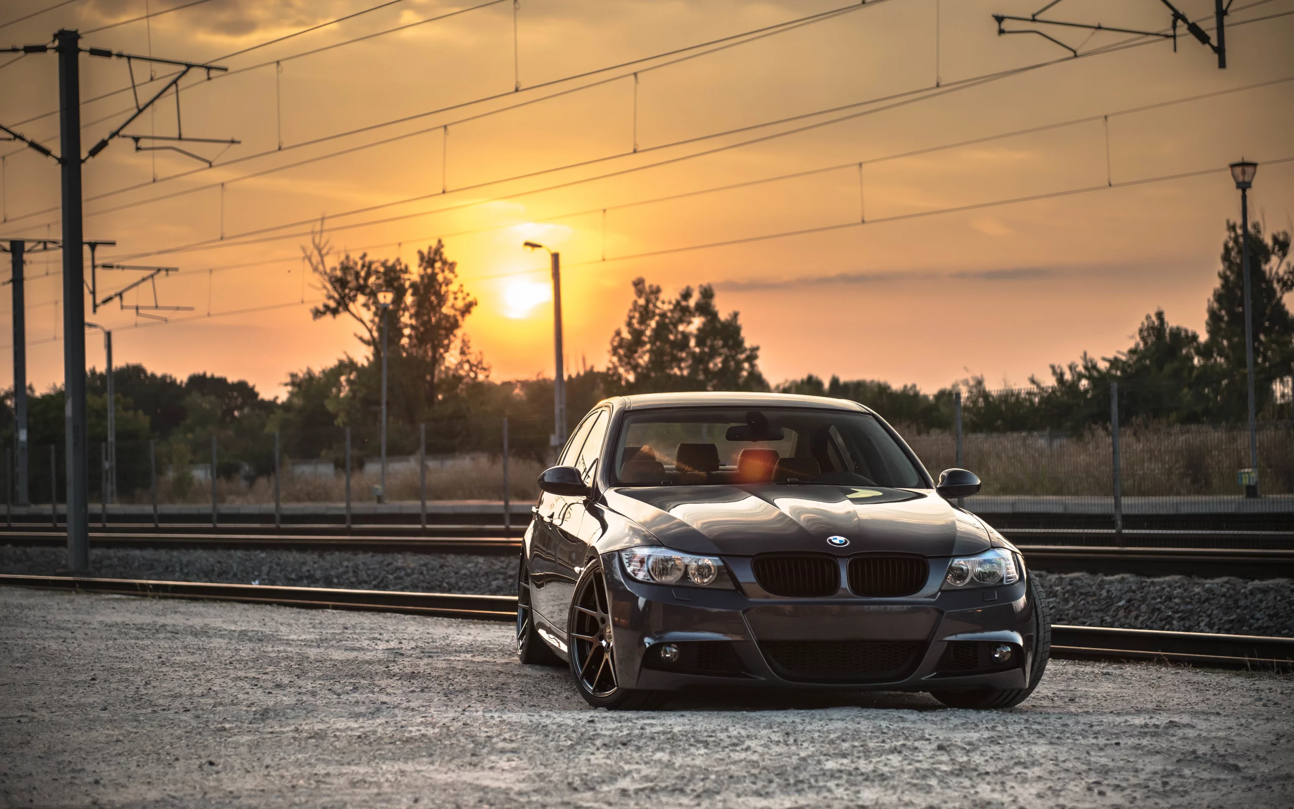 тюнинг, закат, bmw, e90, бмв, deep concave, диски, железная дорога