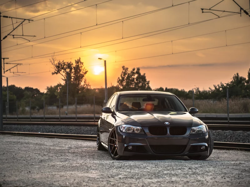 тюнинг, закат, bmw, e90, бмв, deep concave, диски, железная дорога