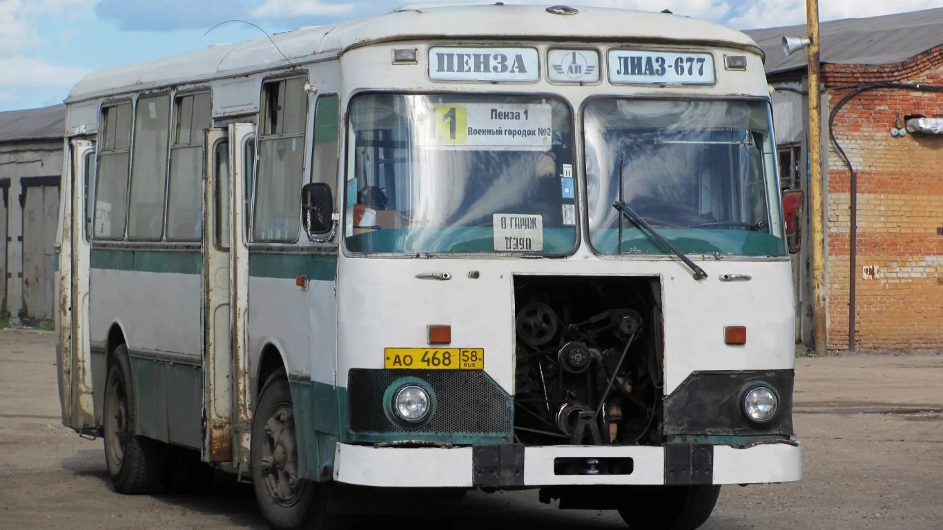 автобус, лиаз, пенза, асфальт, гараж