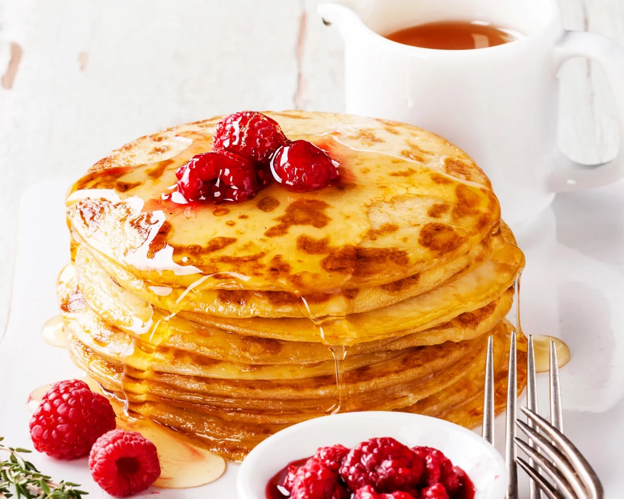 ancake, aspberry, jam, tea, блины, блинчики, варенье, малина, чай