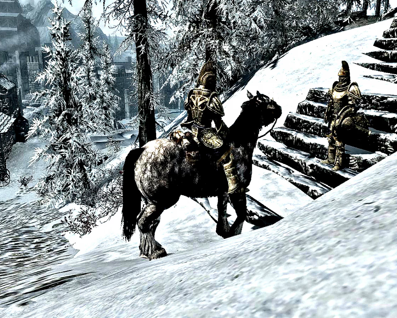 skyrim, лошадь, всадник, рыцарь, доспехи