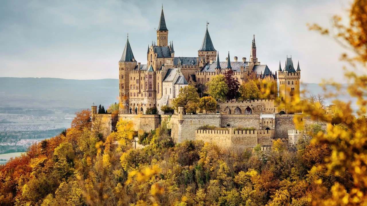 осень, замок, германия, деревья, лес