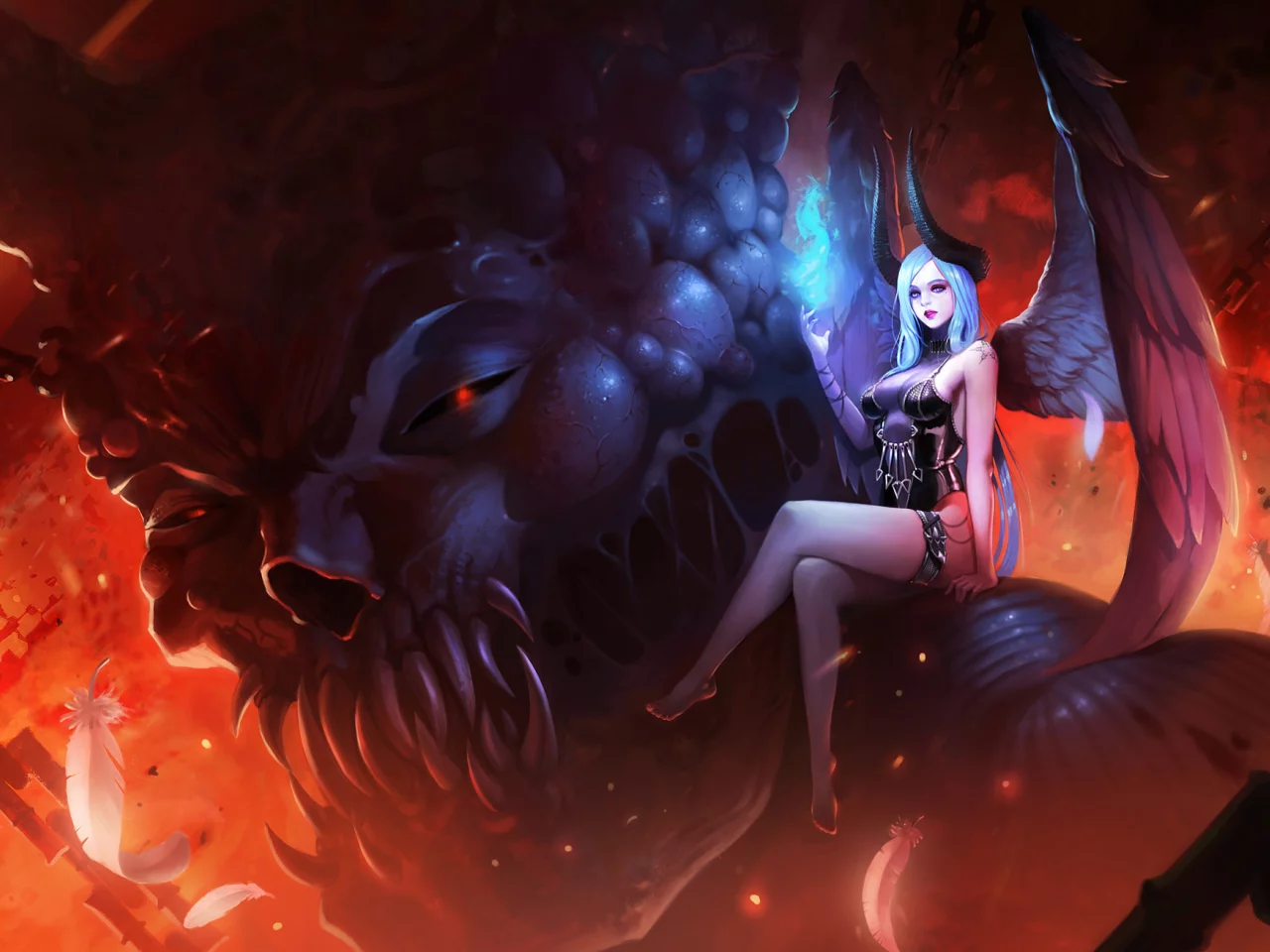 арт, succubus, крылья, поза, магия, монстр, существо, взгляд