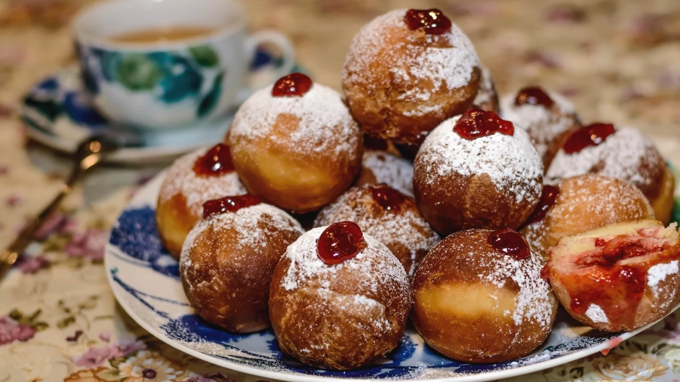 пончики, сладость, джем, десерт