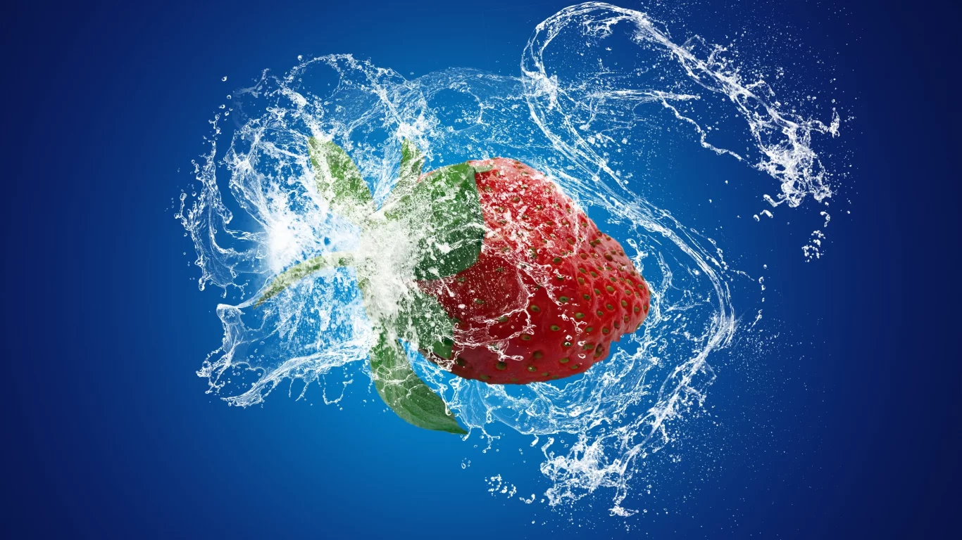 ягода, клубника, вода, брызги, фон
