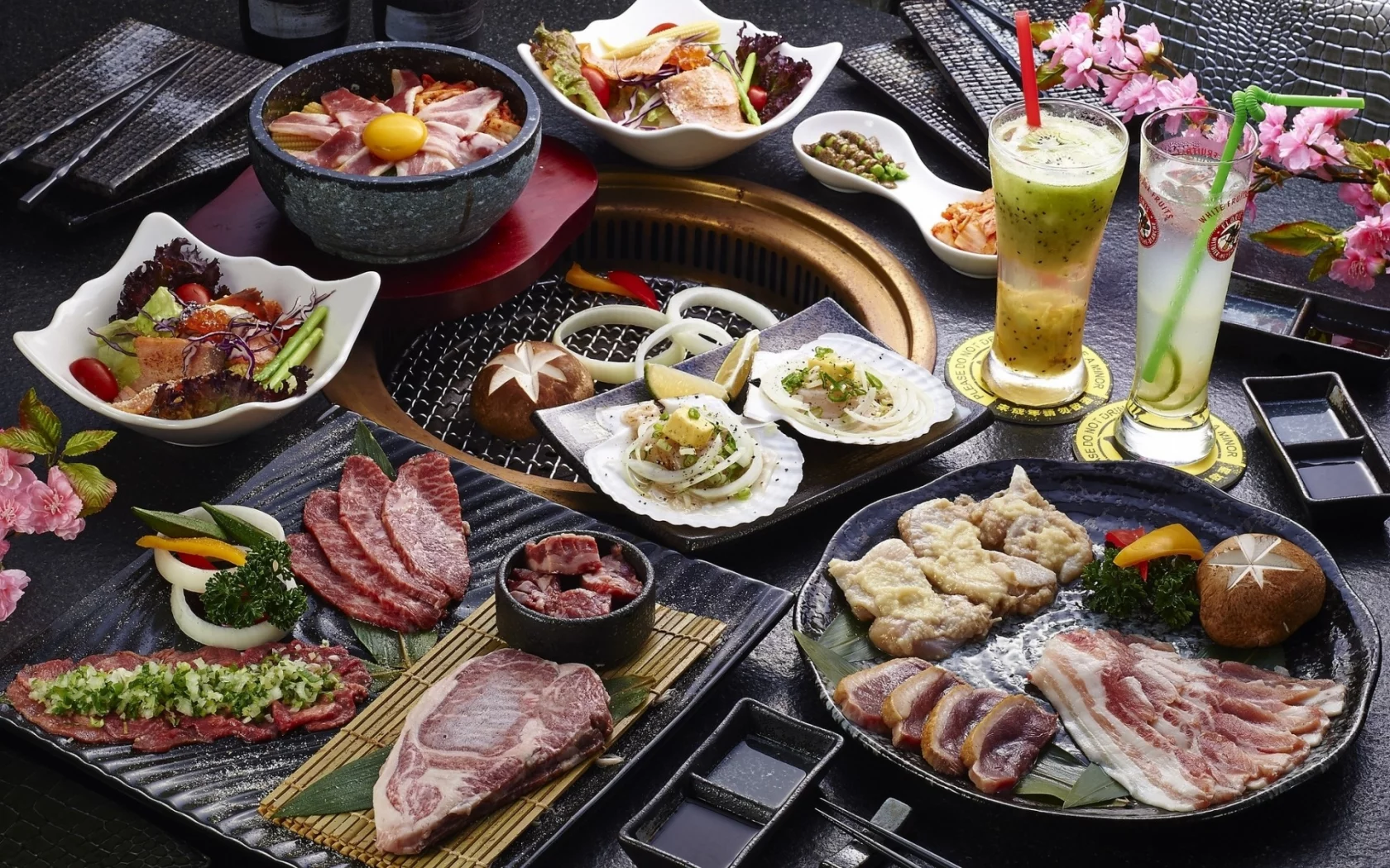 блюда, ассорти, закуски, овощи, напитки, мясо