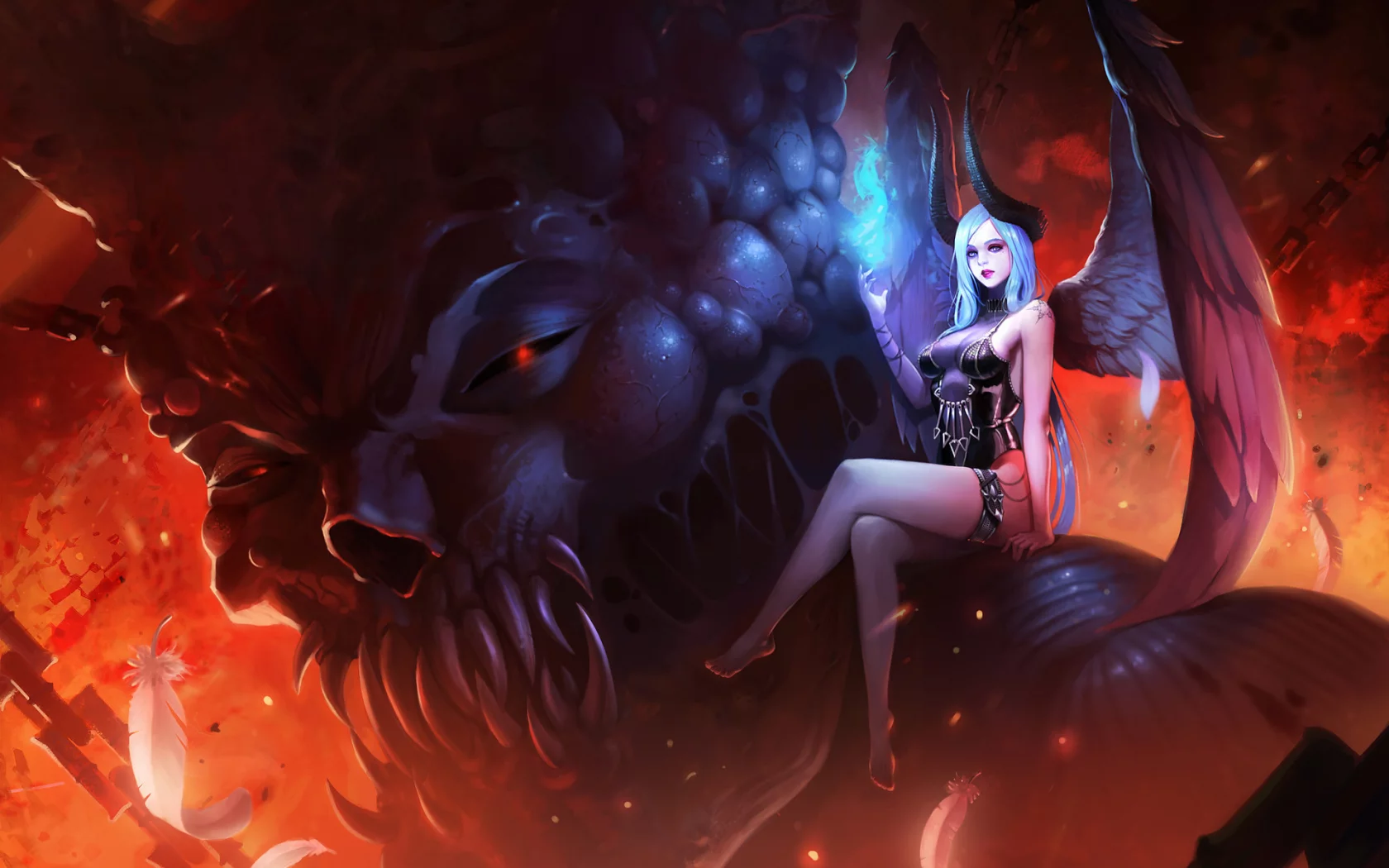 арт, succubus, крылья, поза, магия, монстр, существо, взгляд
