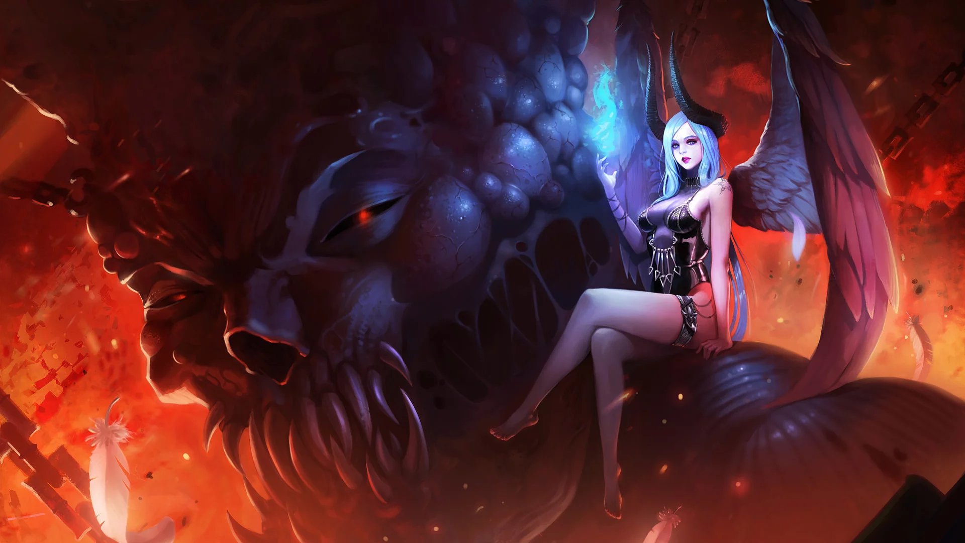 арт, succubus, крылья, поза, магия, монстр, существо, взгляд