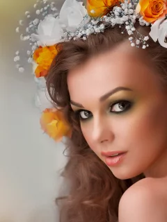 девушка, взгляд, цветы, милая