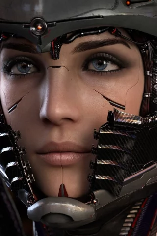 фантастика, киборг, девушка, cyberpunk, взгляд, шлем