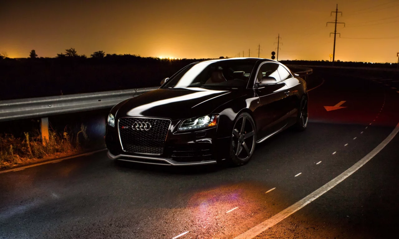 авто, машина, ауди, audi, дорога, трасса, черный, вечер