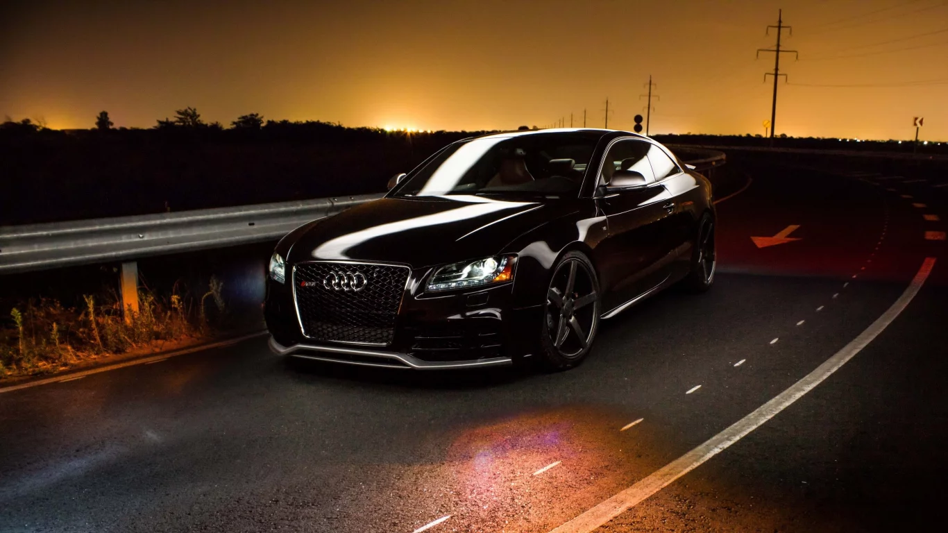 авто, машина, ауди, audi, дорога, трасса, черный, вечер