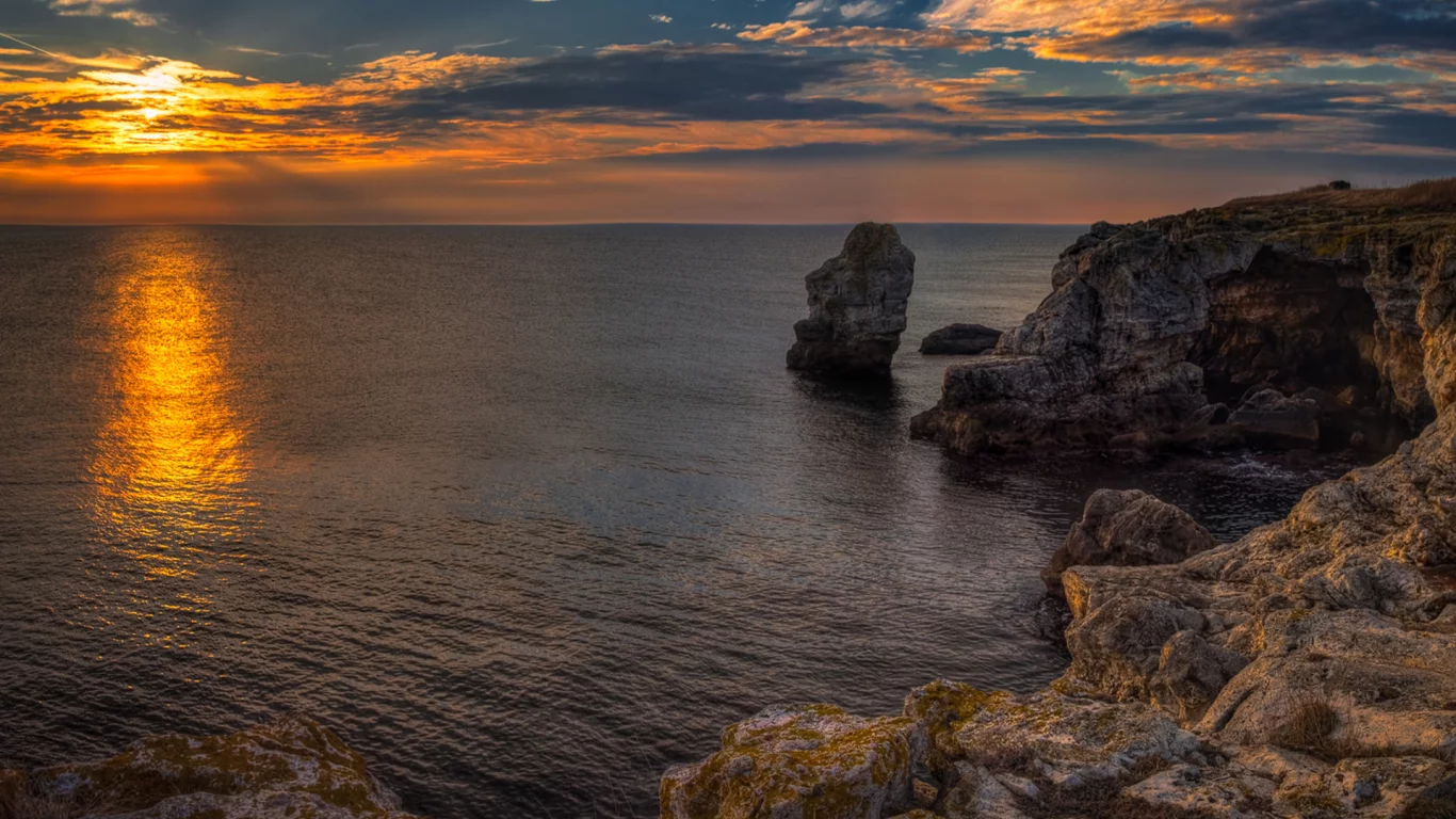 чёрное море, тюленово, болгария, небо, облака, море, берег, скалы, волны, солнце, восход