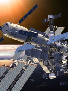 мкс, земля, космос, наука, техника, орбитальная, станция, облака, горизонт, полёт, звёзды, графика