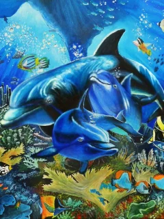 море, дельфины, рыбы