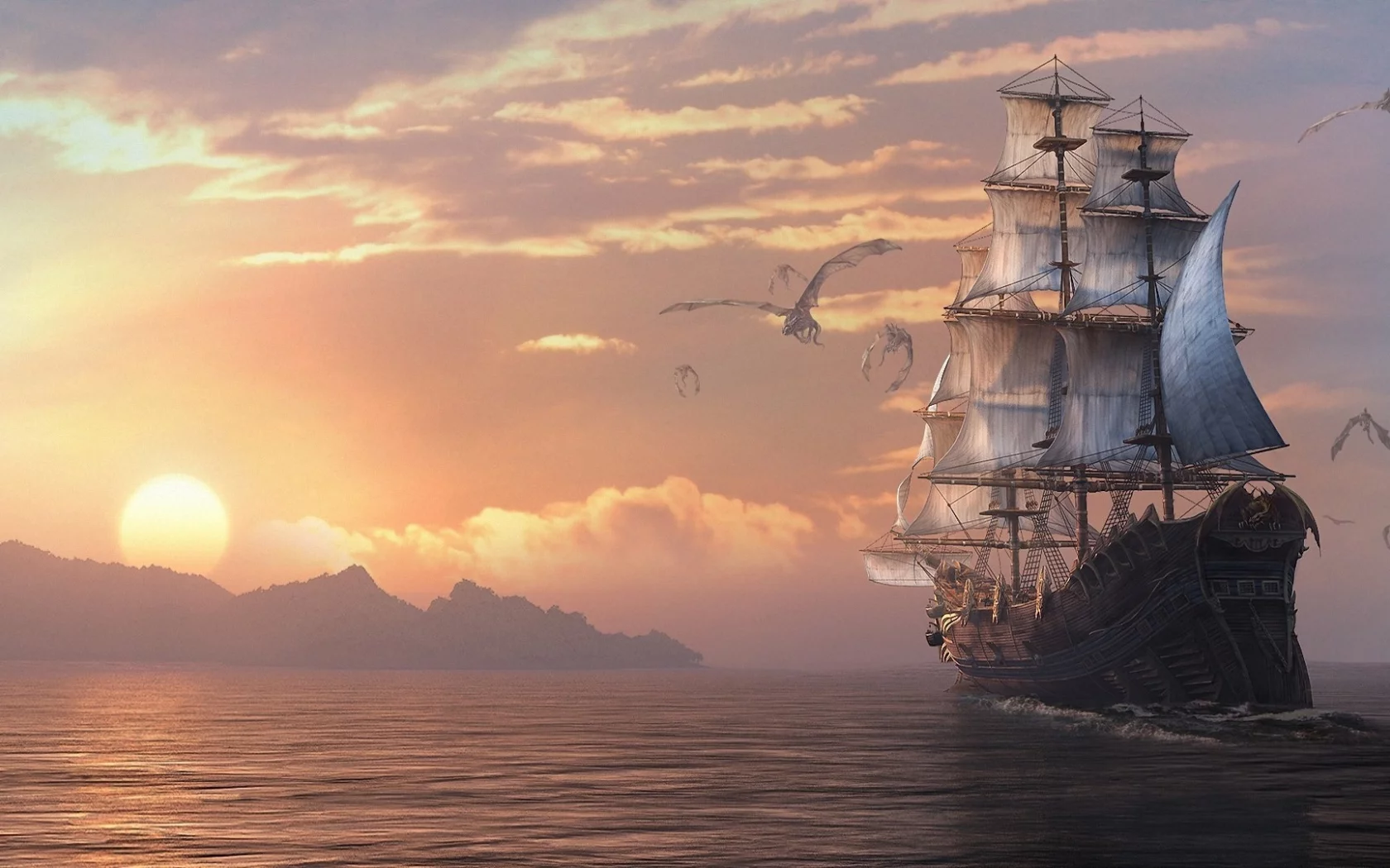 арт, корабль, море, драконы вечности, драконы, dragon eternity