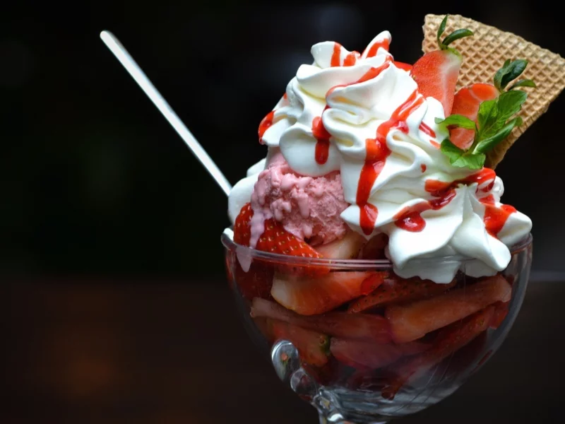 десерт, сладкое, мороженое, клубника, еда, пломбир