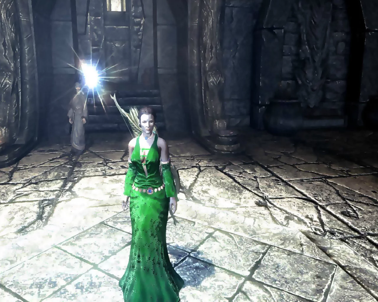 the elders scrolls v, skyrim, женщина, в платье, зелёное