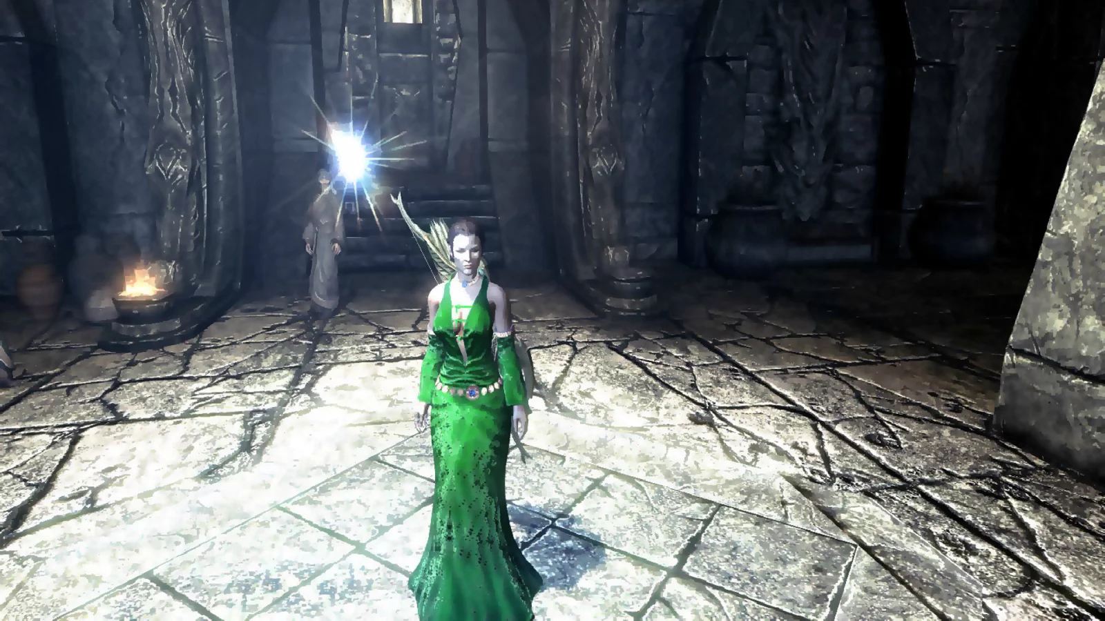 the elders scrolls v, skyrim, женщина, в платье, зелёное