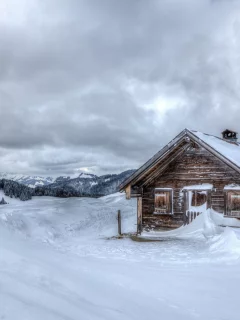 дом, холод, mountains, cold, горы, снег, изба, hut, зима, snow, winter