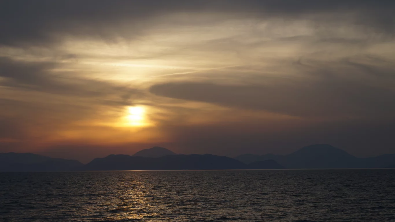 природа, горы, море, океан, закат, рассвет, облака