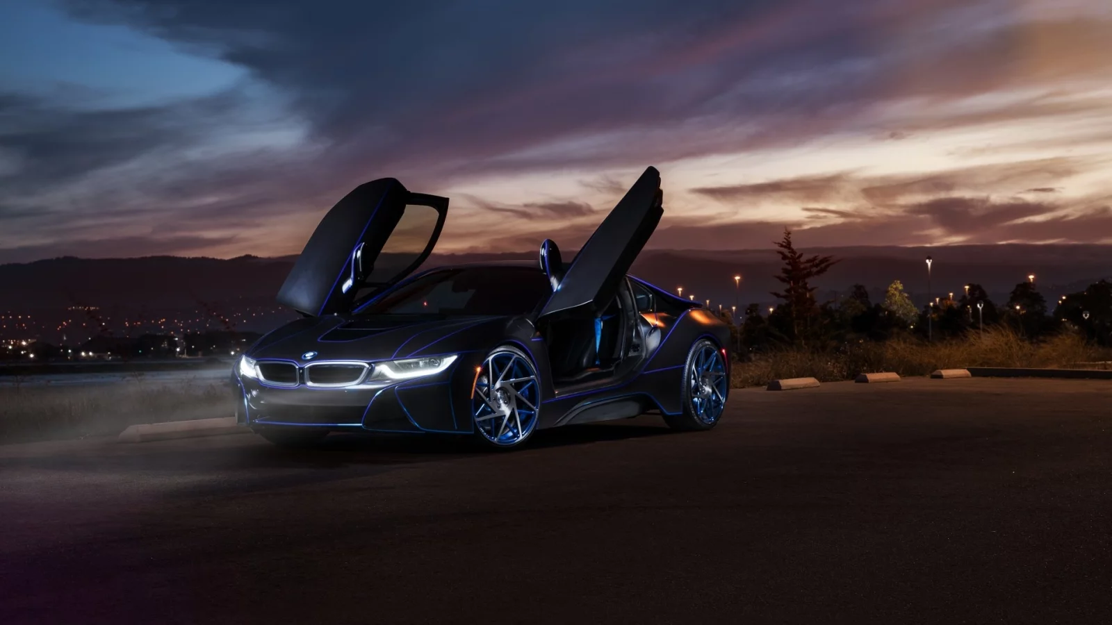 машина, bmw, лето, дорога, свет, фары