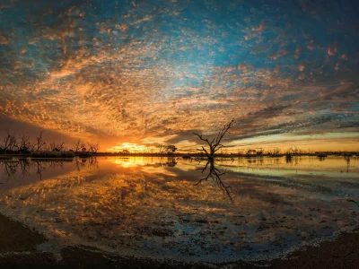 природа, вода, отражение, небо, облака, озеро