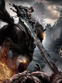 darksiders, конь, меч, смерть, огонь, город