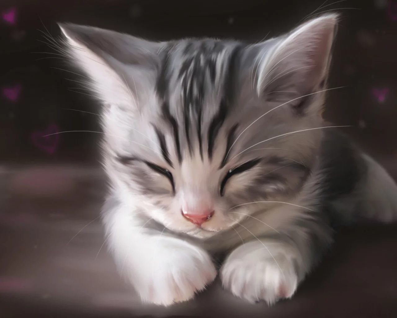 кошка, рисунок, арт, спит, котенок, морда, кот