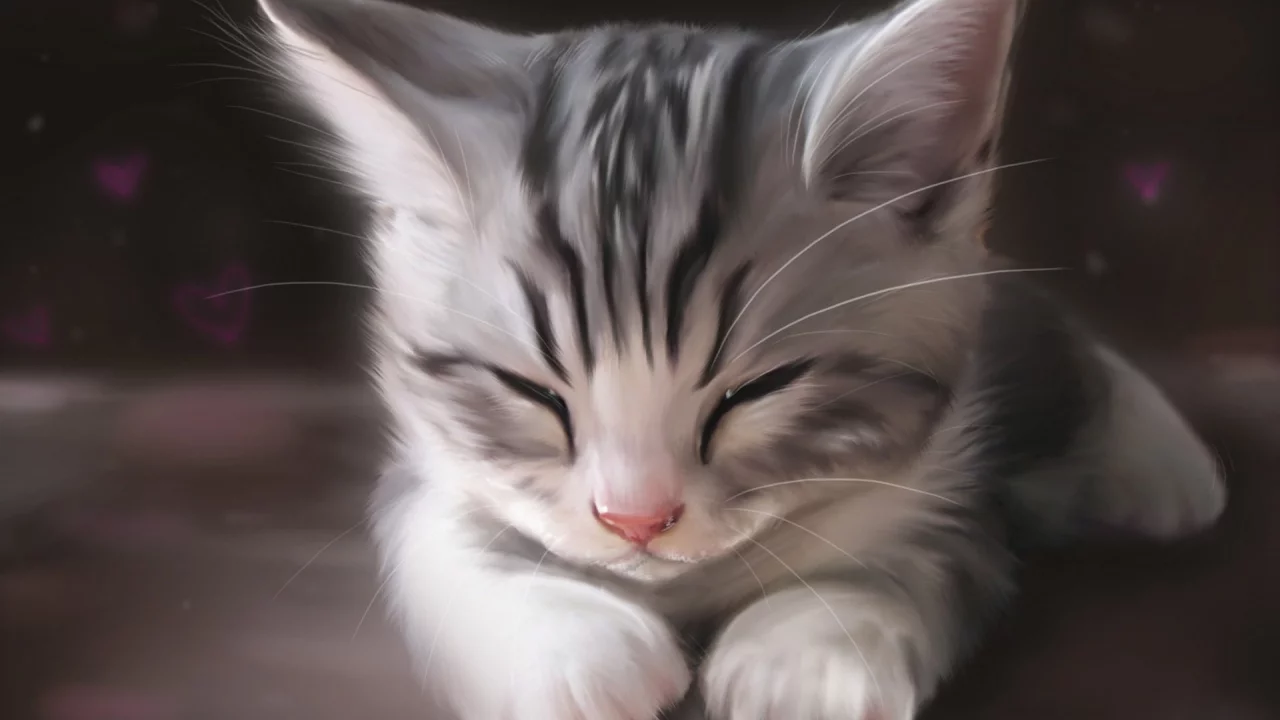 кошка, рисунок, арт, спит, котенок, морда, кот