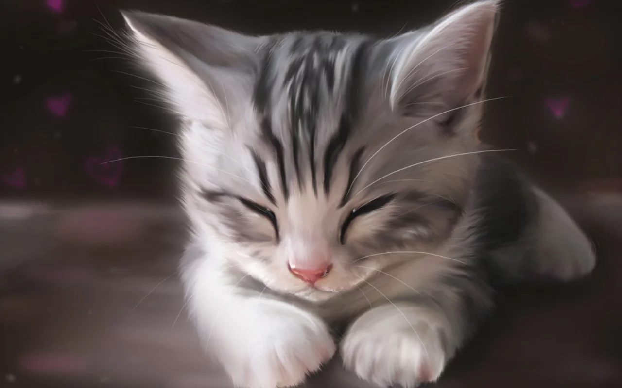 кошка, рисунок, арт, спит, котенок, морда, кот