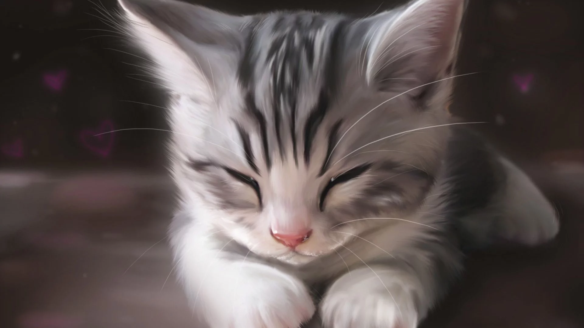 кошка, рисунок, арт, спит, котенок, морда, кот