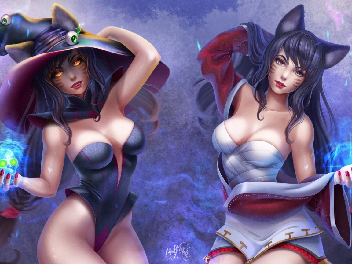 аhri, череп, девушка, halloween, глаз, арт, league of legend, шляпа