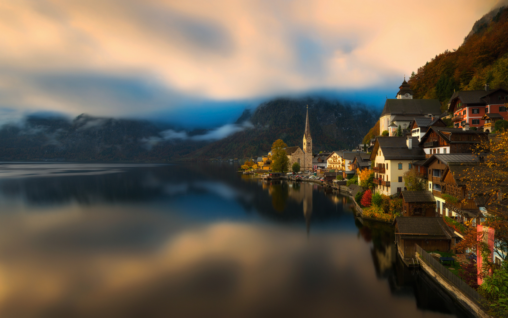 Австрия Халльштатт горы озеро Lake Hallstatt Альпы