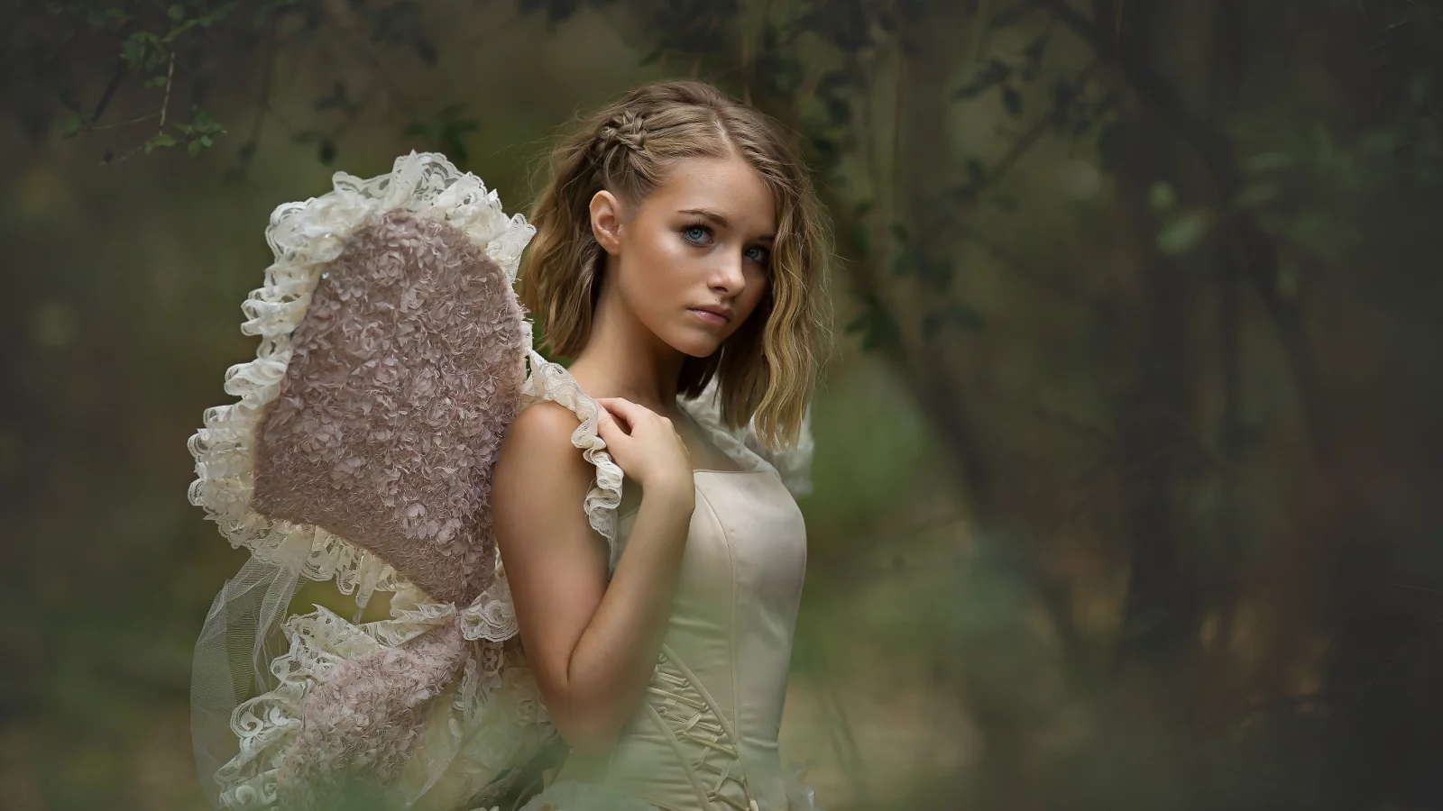 природа, бабочка, крылья, девушка, блондинка