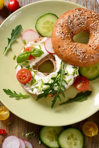булочка, еда, соус, сэндвич, кунжут, овощи, бутерброд, перец