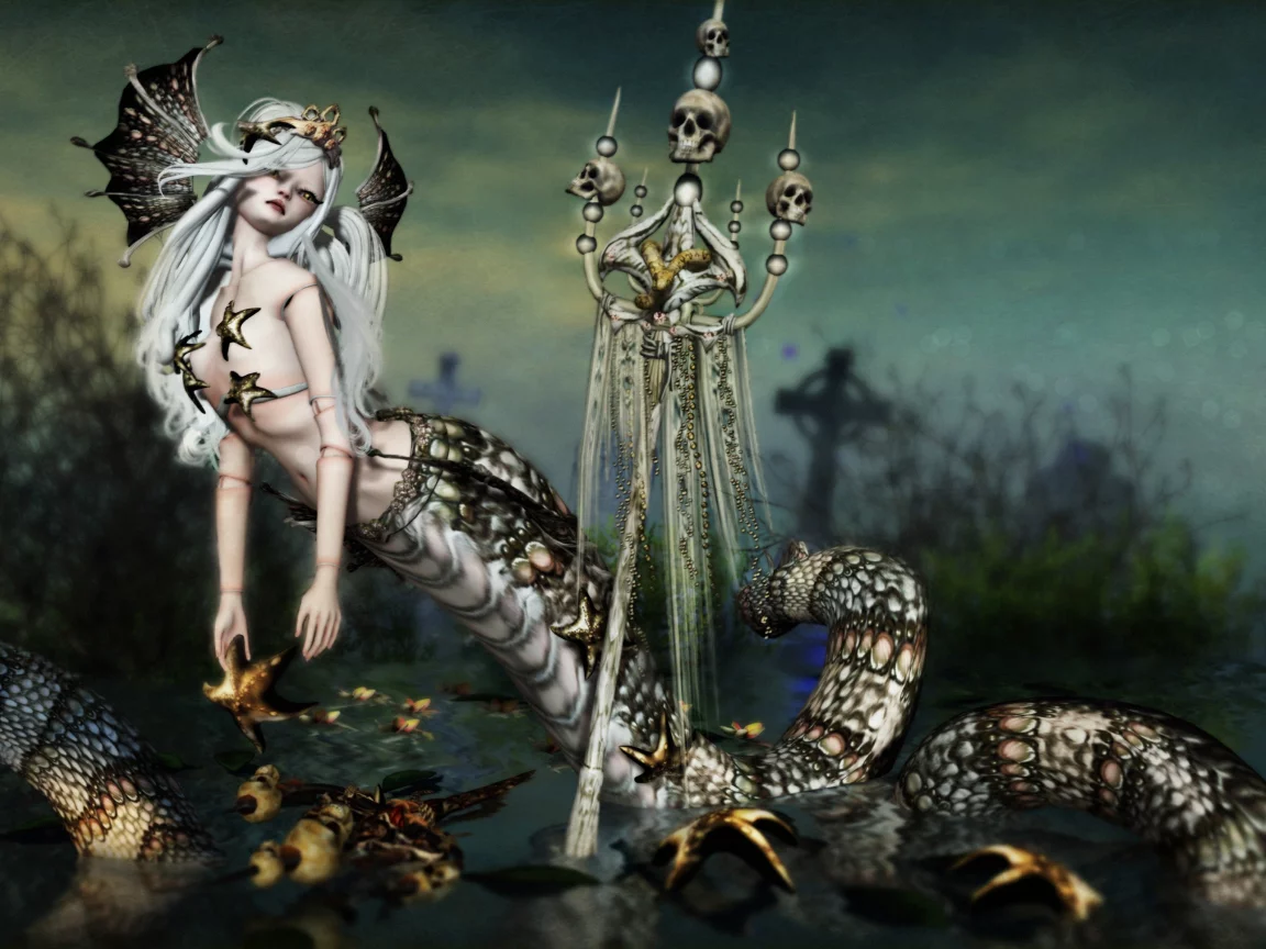 skull, snake, monster, lamia, mythologic, by kynne