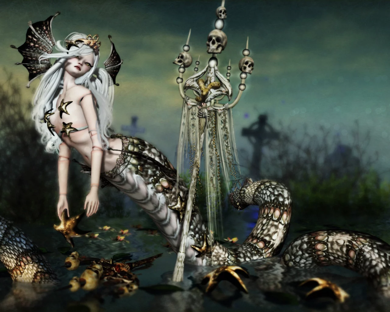 skull, snake, monster, lamia, mythologic, by kynne
